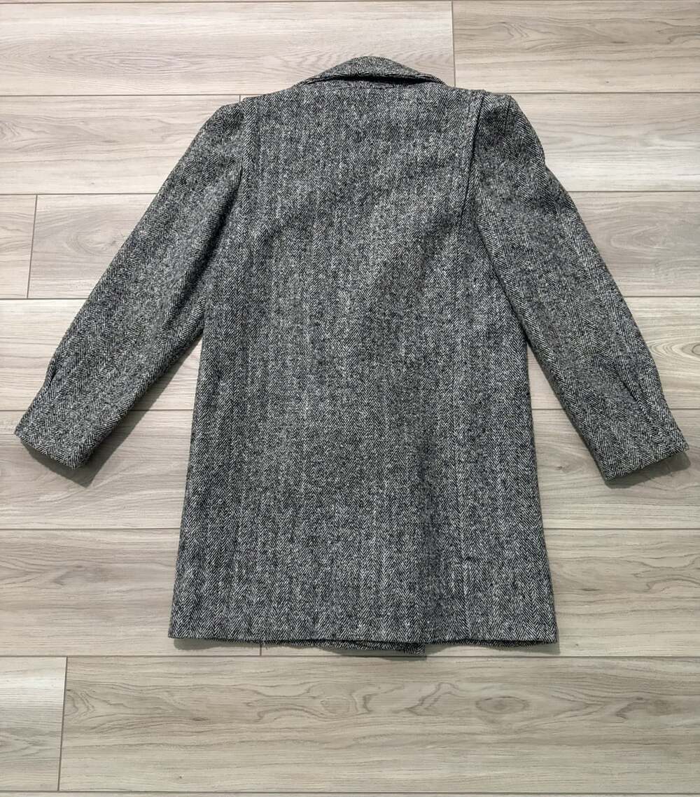 Vintage 80s Herringbone Tweed Coat Womens 10 Shawl Collar Double Breasted ILGWU